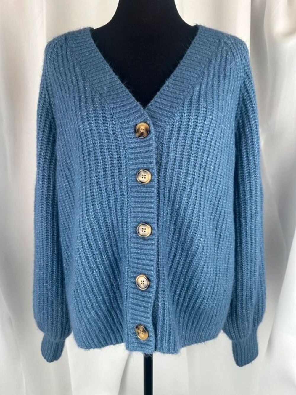Torrid Blue Chunky Knit V-Neck Button Sleeve Stretchy Cardigan Sweater Size 0X